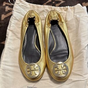Tory Burch Metallic Gold Ballet Flats